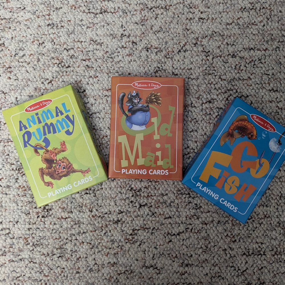 Lot of 3 Melissa & Doug Card Games- Animal Rummy, Old Maid, Go Fish